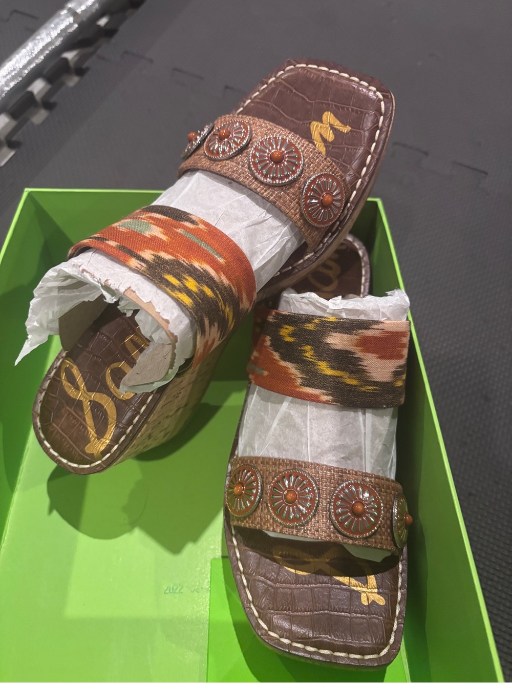 New Sam Edelman Brown Multi Embellished Slide Mules